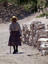 Alte Chilenin auf dem Weg ins Dorf