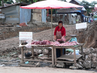 Luang Prabang - Fleischerei am Straßenrand