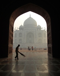 Blick vom Gästehaus auf das Taj Mahal