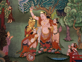 Kunstvolle Wandmalerei - Die Geburt Buddhas